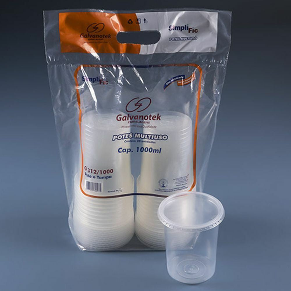 POTE 1000ML C/TAMPA CRISTAL PP - G 312SF - CX C/12X20