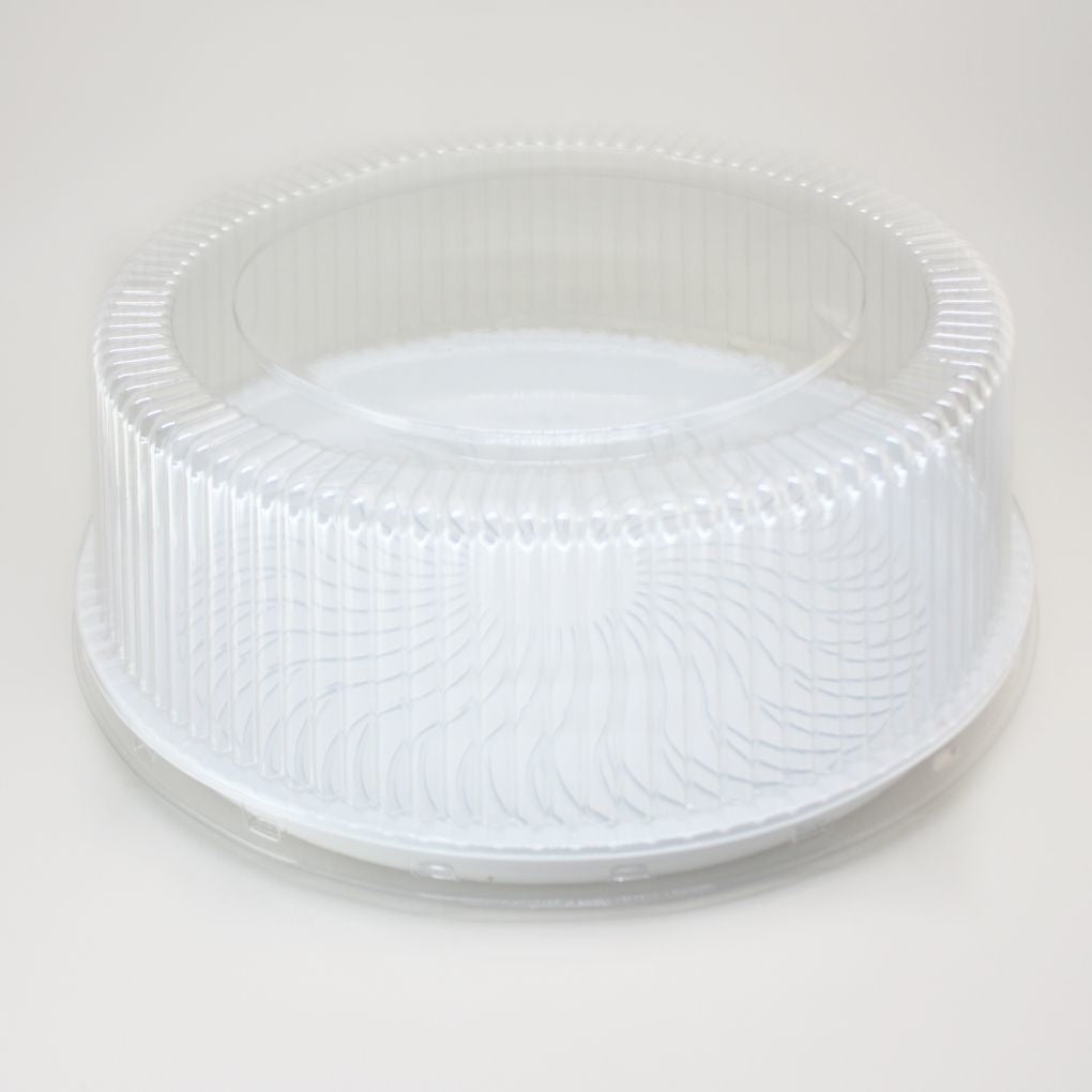 EMBALAGEM PET TORTA GRANDE BRANCA G-60MM – DIMENSÕES 340MM × 105MM – CAIXA C/ 50 UNIDADES