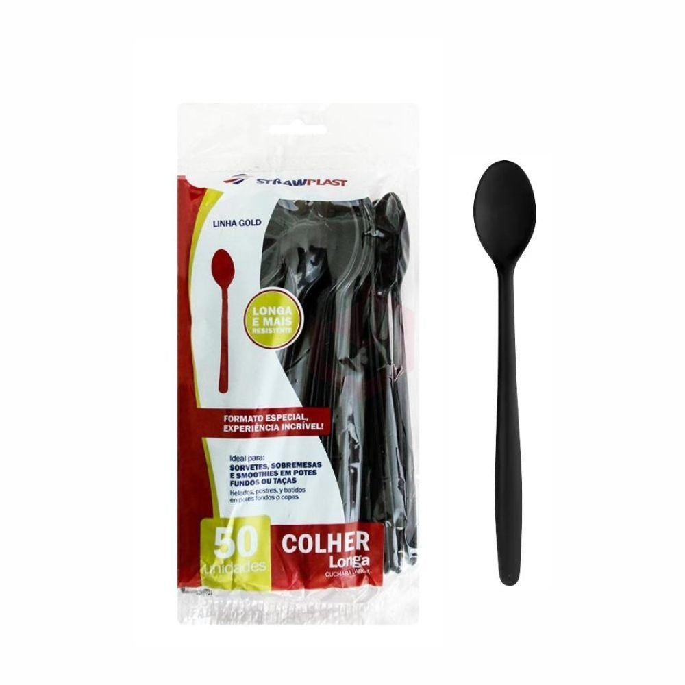 COLHER SOBREMESA LONGA PRETA - CX C/10X50