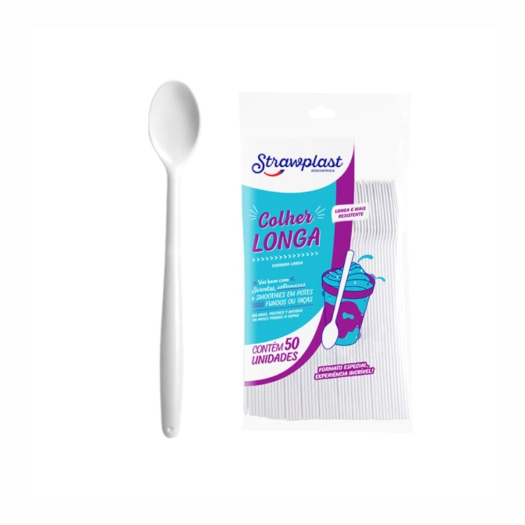 COLHER SOBREMESA LONGA BRANCA - CX C/10X50