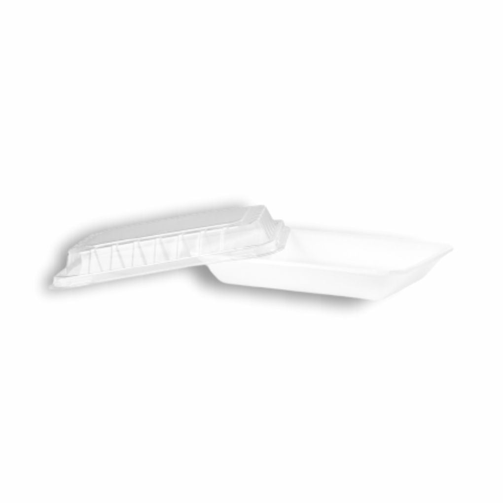 BANDEJA B3 FUNDA BRANCA COM TAMPA PET – EPS 235X180X55MM – CX COM 100 UNIDADES