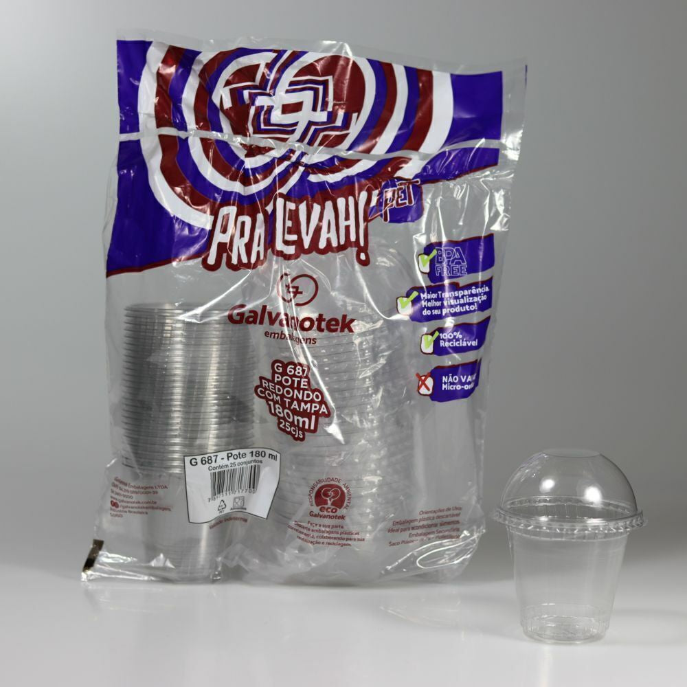 POTE 180ML PET C/TAMPA CRISTAL - G 687SF - CX C/24X25
