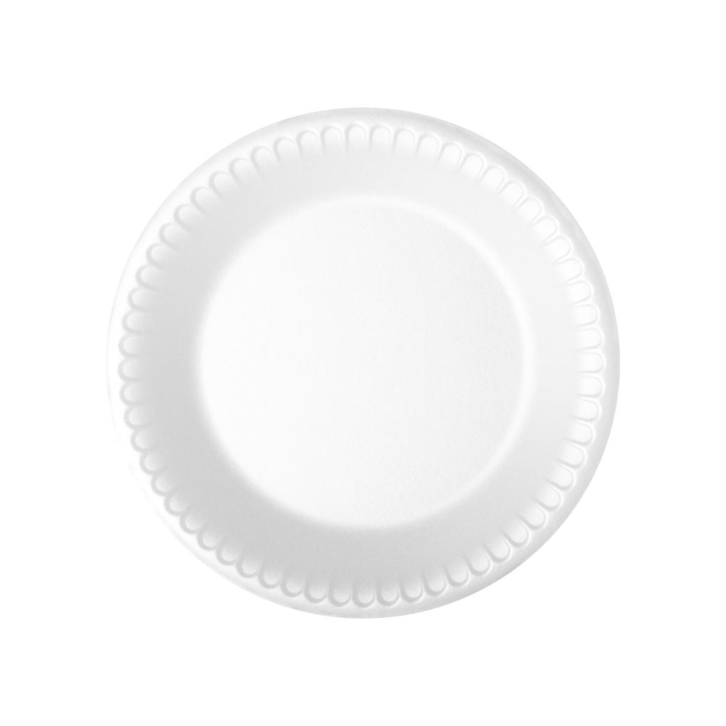 PRATO DE ISOPOR REDONDO 18CM – EPS BRANCO – EMBALAGEM COM 400 UNIDADES
