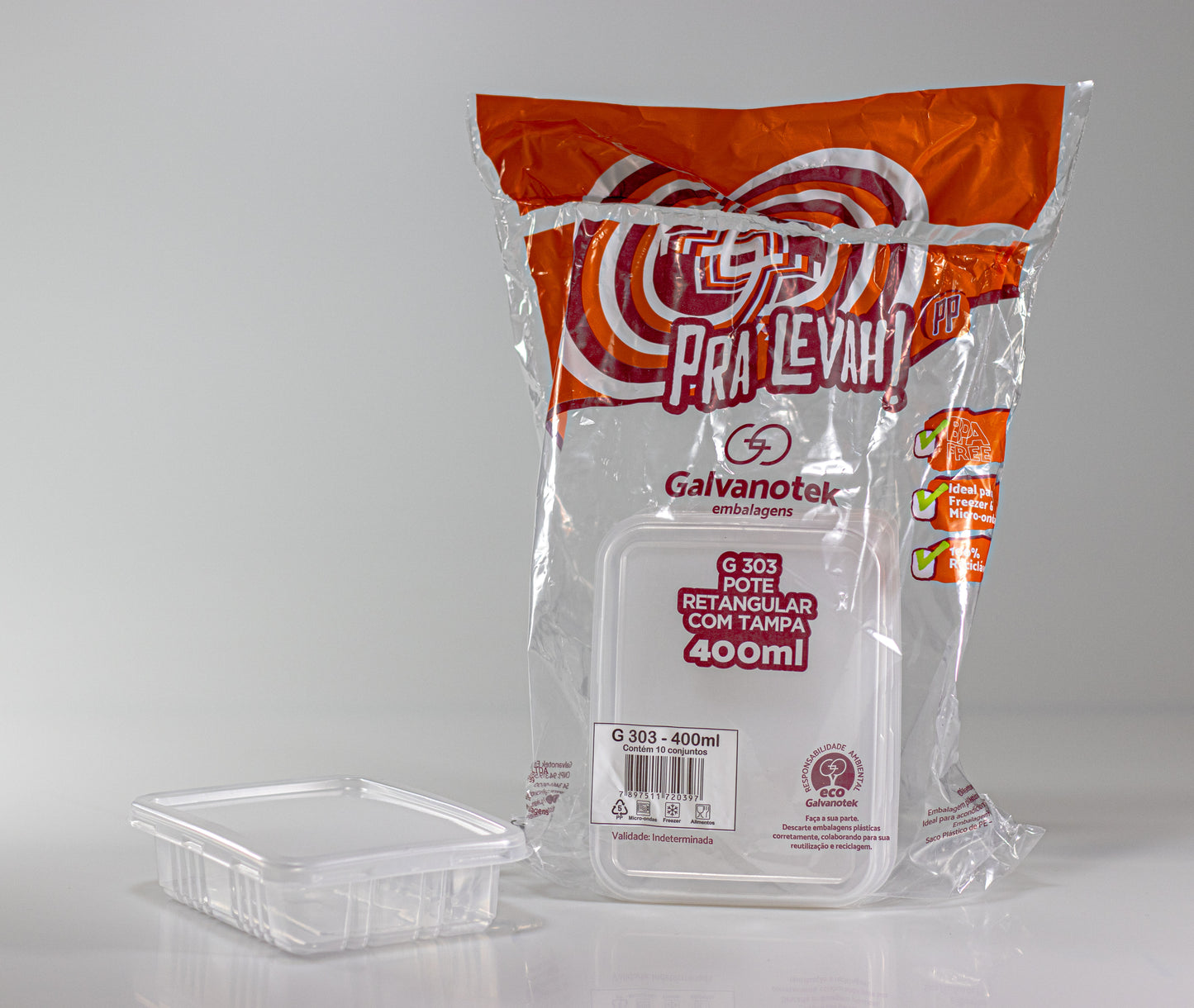 POTE 400ML PET RETANGULAR PP - G 303 SF - PC C/10