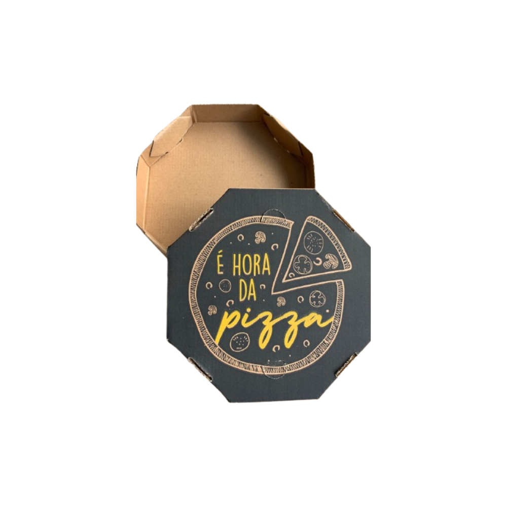 Embalagem para Pizza Kraft 20cm impressa "É hora da pizza" - Pacote com 25 unidades