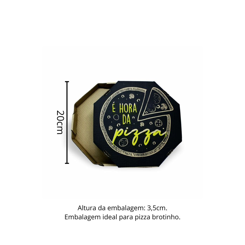 Embalagem para Pizza Kraft 20cm impressa "É hora da pizza" - Pacote com 25 unidades