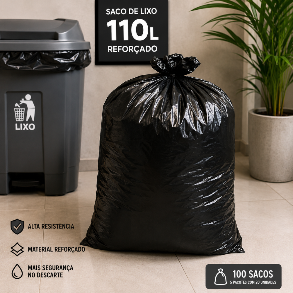 SACO P/LIXO 110L PRETO 75X105 REFORCADO - FD C/5X20