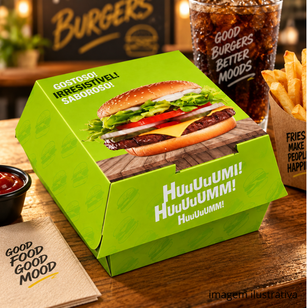 EMBALAGEM P/ HAMBURGUER H1 VERDE - CX C/50