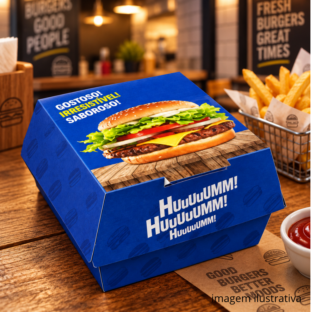EMBALAGEM P/ HAMBURGUER H1 AZUL - CX C/50