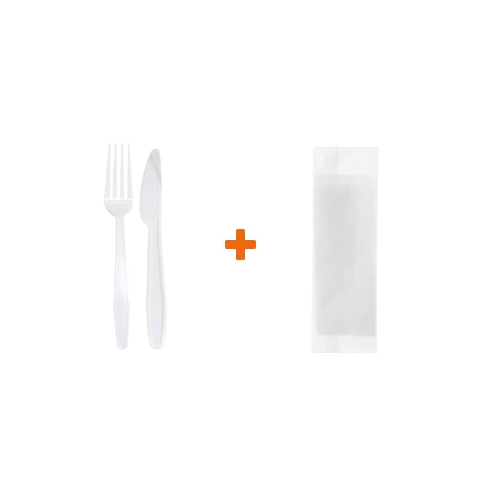 KIT SACHE GARFO FACA E GUARDANAPO BRANCO - CX C/8X25