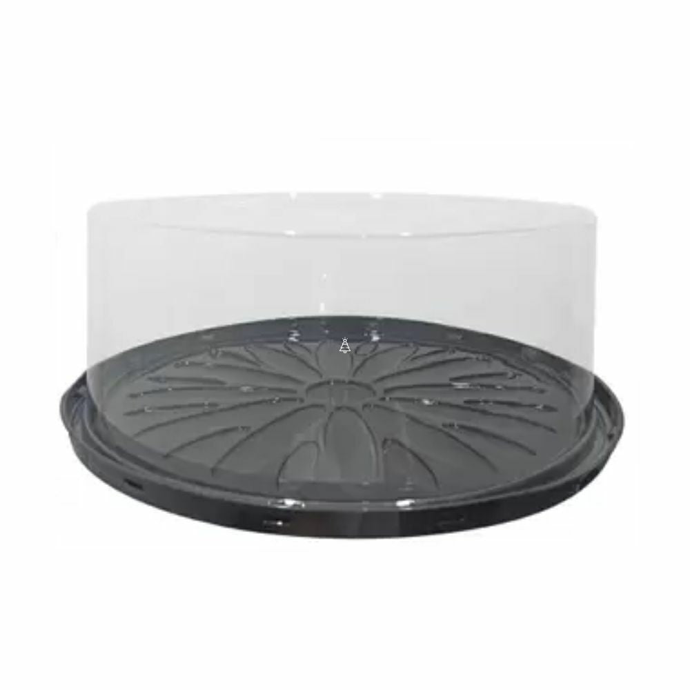 EMBALAGEM PET TORTA MÉDIA G-56CT – 295MM × 108MM – 1,7KG – BASE PRETA – CAIXA COM 50 UNIDADES
