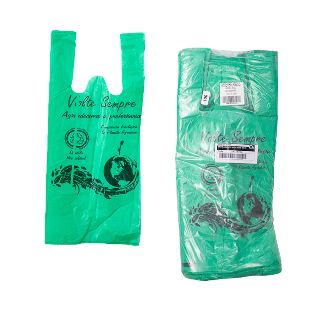 SACOLA C/ALCA 38X50 VERDE  VOLTE SEMPRE - PC C/500