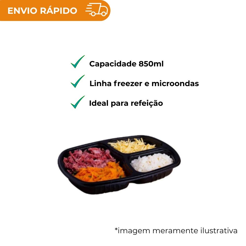 BANDEJA REF. 3DIV PT 850ML - PL 331 SF - PC C/10