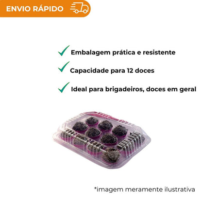 EMBALAGEM PET 12 DOCES RETANGULAR GA 19 - CX C/100