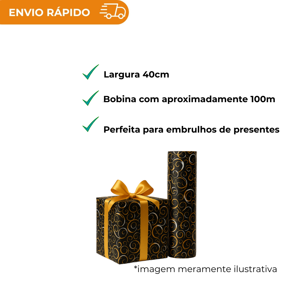 BOBINA DE PAPEL PRESENTE PRETO- 40CM
