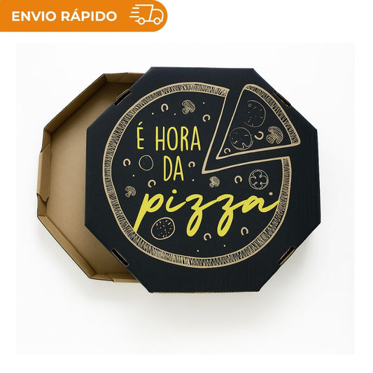 Embalagem para Pizza Kraft 35cm impressa "É hora da pizza" - Pacote com 25 unidades