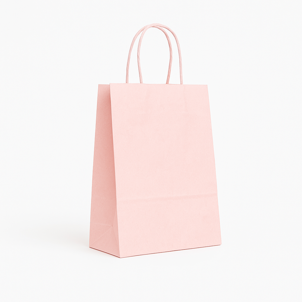 SACOLA DE PAPEL 21X15X8CM ROSA CLARO - PACOTE COM 10 UNIDADES