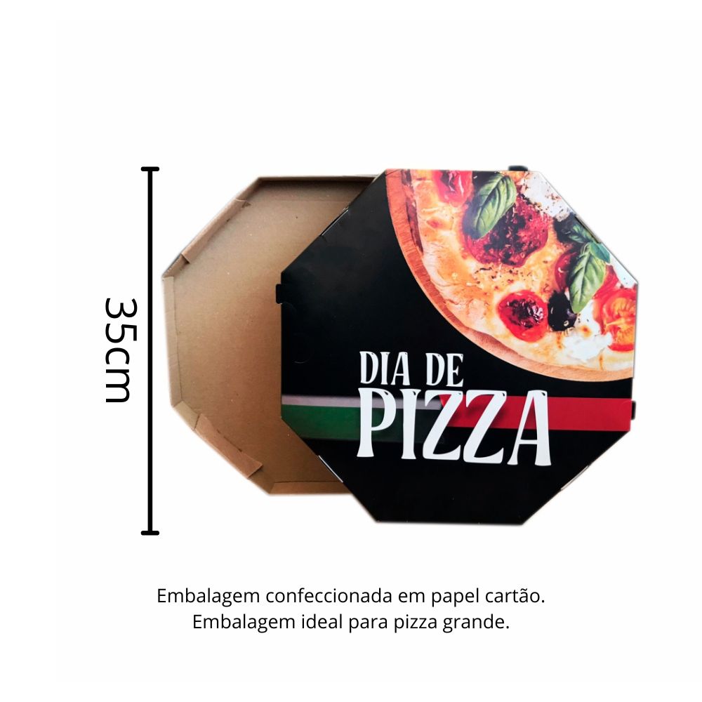 EMBALAGEM PARA PIZZA 35CM BRANCA IMPRESSA DIA DE PIZZA - PC C/10