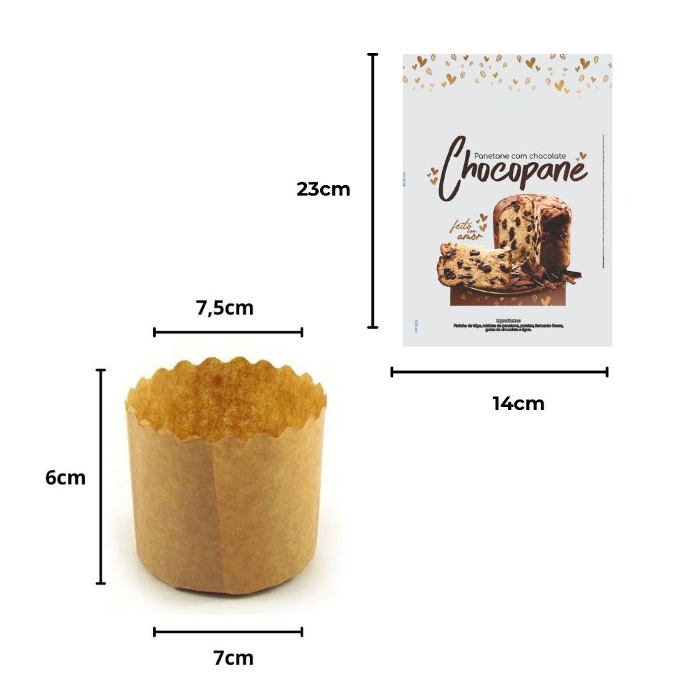 Kit Chocotone 100g 100 Sacos Plásticos + 100 Assadeiras para Chocotone Chocopane