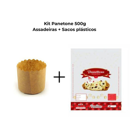 Kit Panetone 500g 100 Sacos Plásticos Impresso Panetone + 100 Assadeiras para Panetone