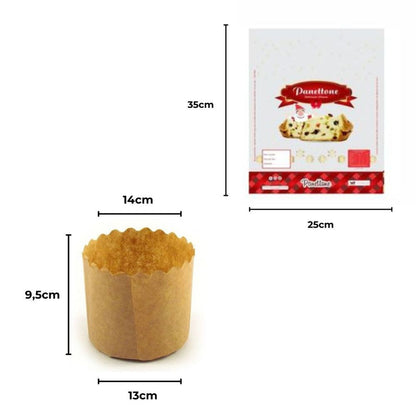 Kit Panetone 500g 100 Sacos Plásticos Impresso Panetone + 100 Assadeiras para Panetone