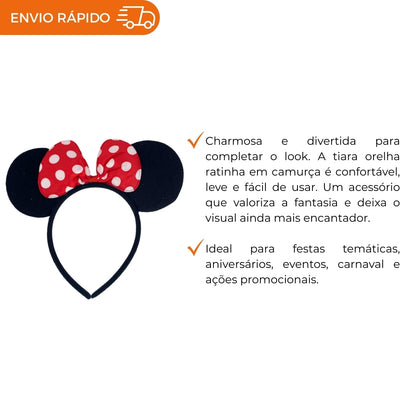 TIARA RATINHA ORELHAS CAMURÇA MINNIE COM LAÇO - UNIDADE