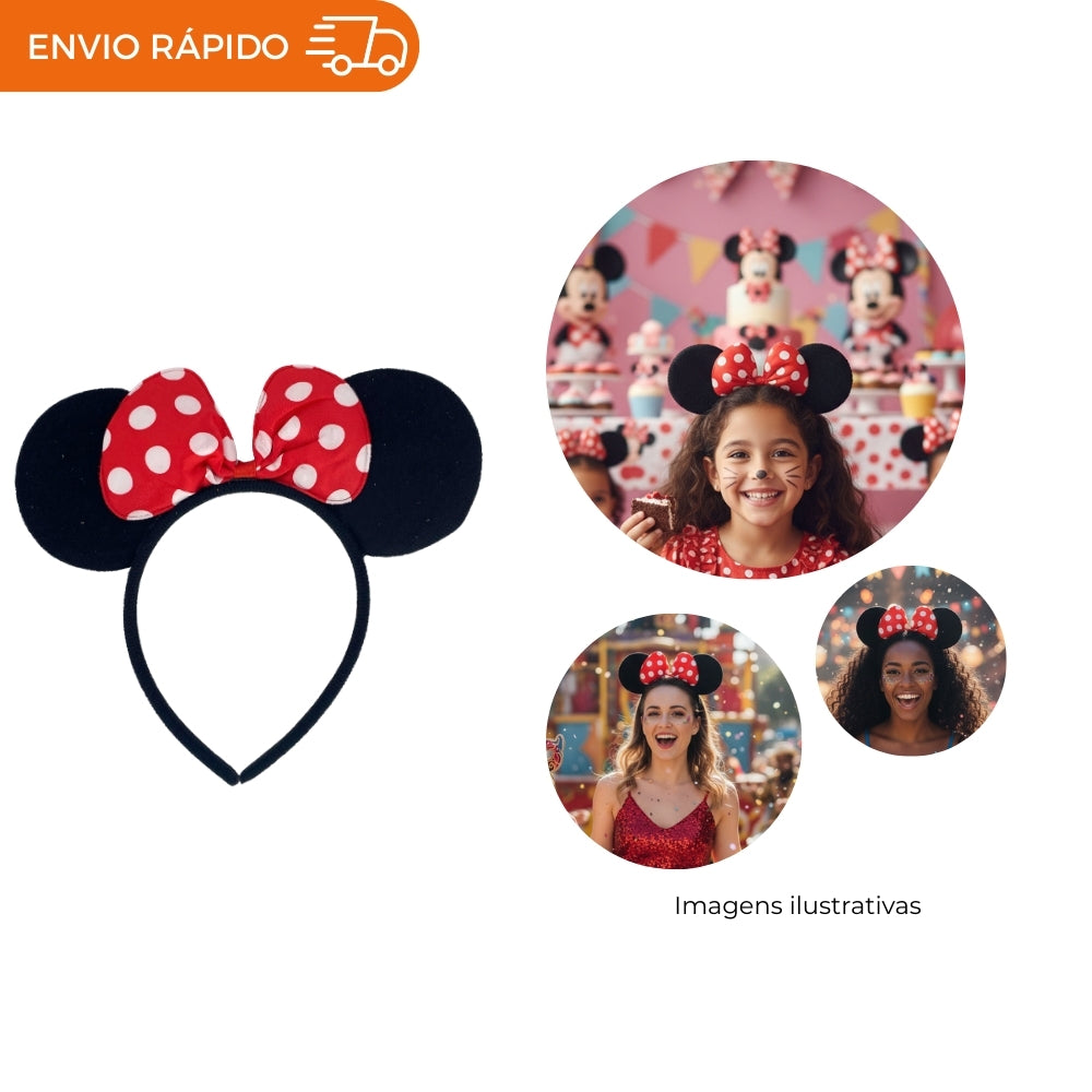 TIARA RATINHA ORELHAS CAMURÇA MINNIE COM LAÇO - UNIDADE