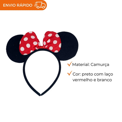 TIARA RATINHA ORELHAS CAMURÇA MINNIE COM LAÇO - UNIDADE