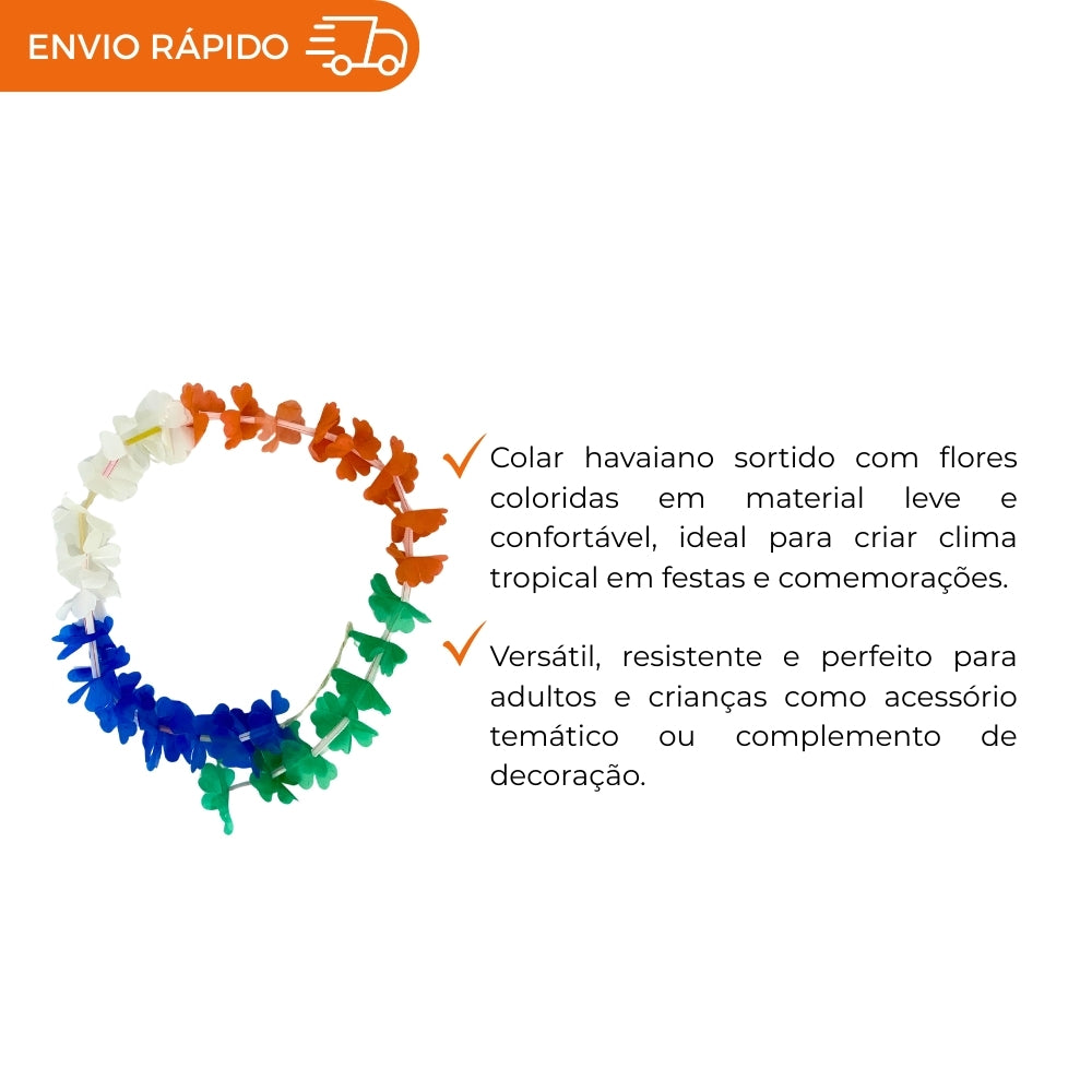 COLAR HAVAIANO COLORIDO - 5 UNIDADES