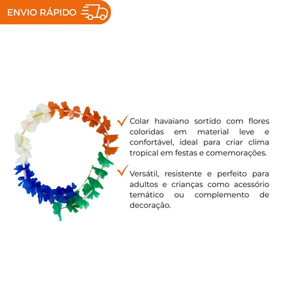 COLAR HAVAIANO COLORIDO - 5 UNIDADES