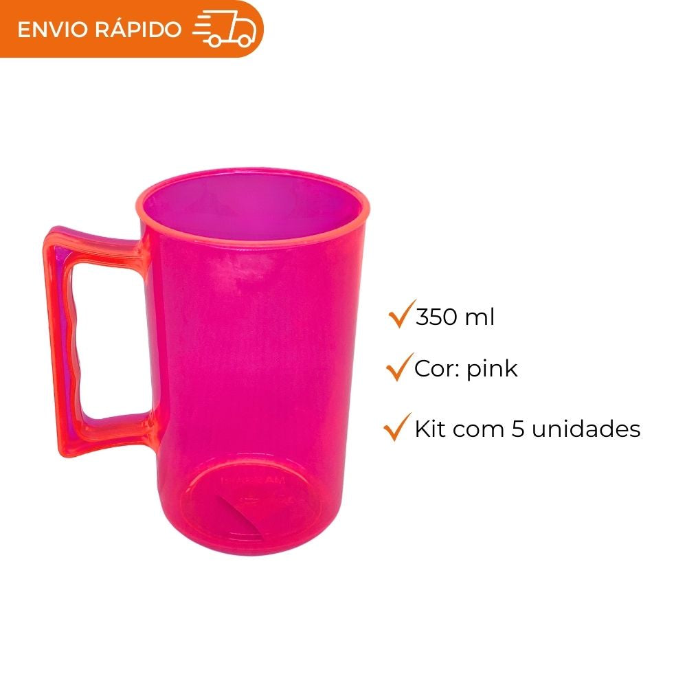 CANECA 350ML ROSA PINK- PACOTE COM 5 UNIDADES