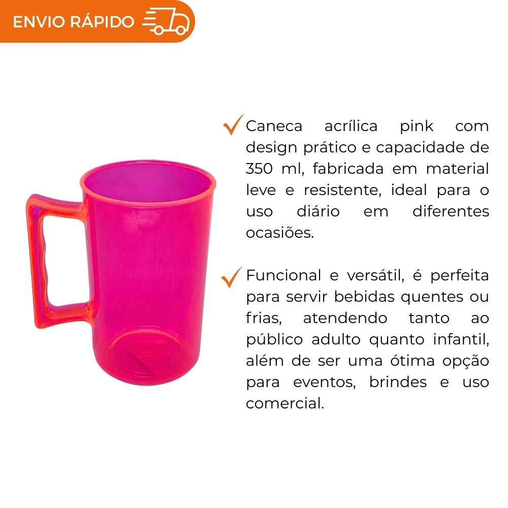 CANECA 350ML ROSA PINK- PACOTE COM 5 UNIDADES