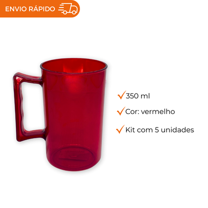 CANECA 350ML VERMELHA - PACOTE COM 5 UNIDADES