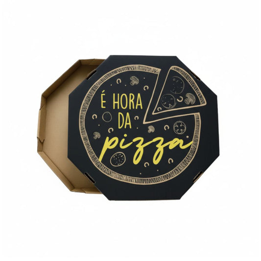 Embalagem para Pizza Kraft 20cm impressa "É hora da pizza" - Pacote com 25 unidades