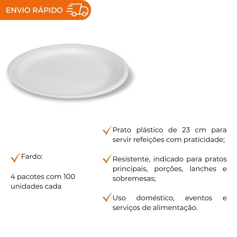 PRATO DE ISOPOR 23CM - ISO-023 - CX C/4X100