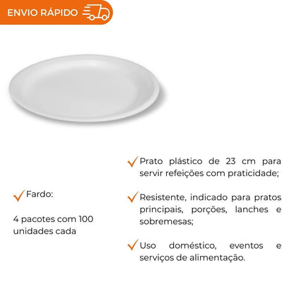 PRATO DE ISOPOR 23CM - ISO-023 - CX C/4X100