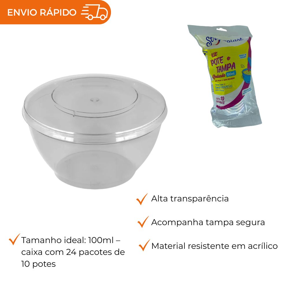 POTE 100ML C/TAMPA CRISTAL PMMA - CX C/24X10