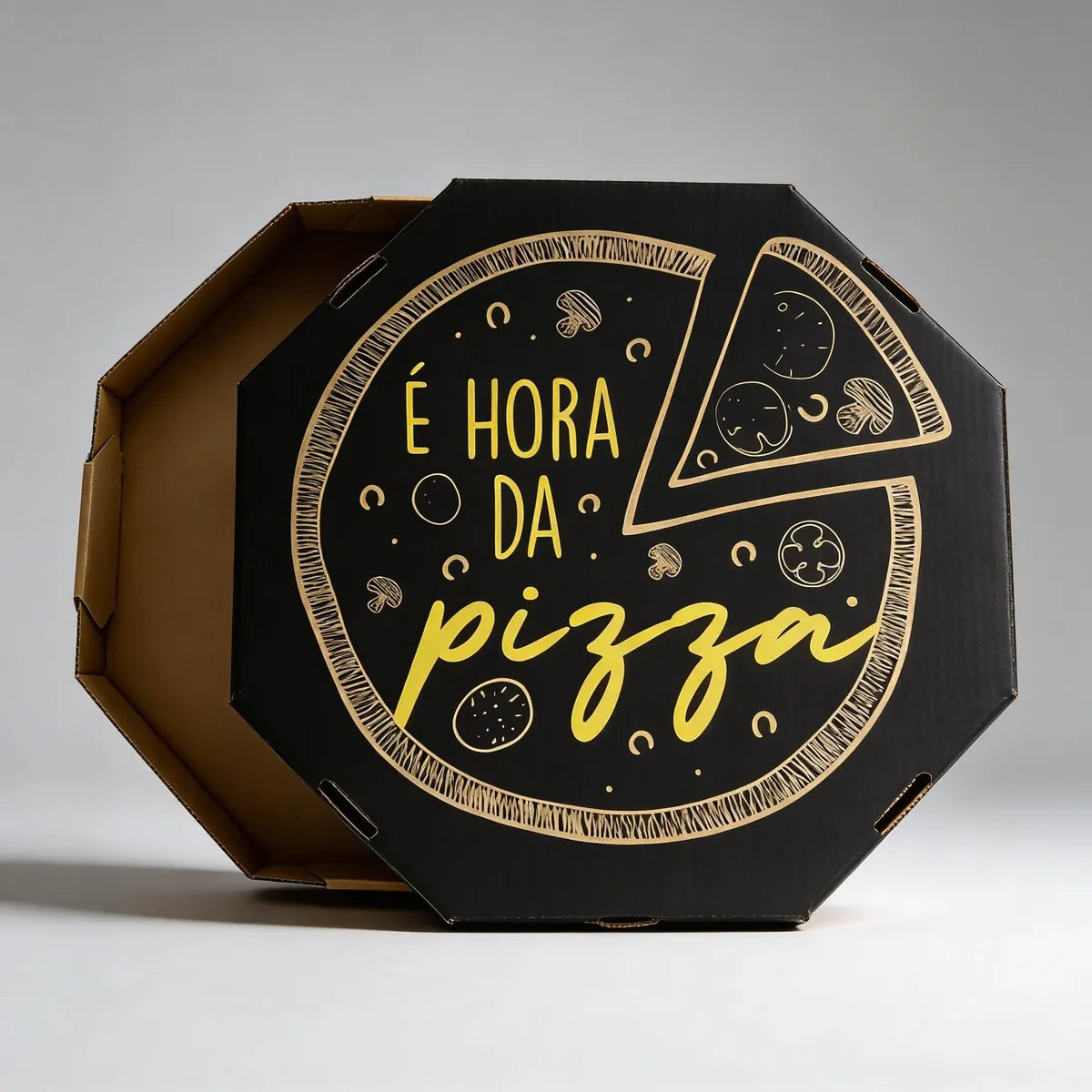 Embalagem para Pizza Kraft 30cm impressa "É hora da pizza" - Pacote com 25 unidades