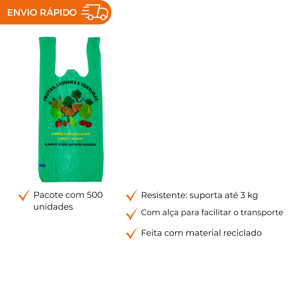 SACOLA C/ALCA 38X50 VERDE HORTFRUIT - PC C/500
