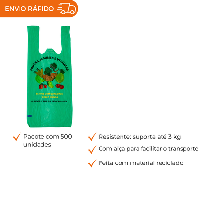 SACOLA C/ALCA 38X50 VERDE HORTFRUIT - PC C/500
