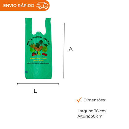 SACOLA C/ALCA 38X50 VERDE HORTFRUIT - PC C/500
