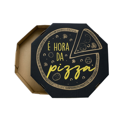 Embalagem para Pizza Kraft 25cm impressa "É hora da pizza" - Pacote com 25 unidades