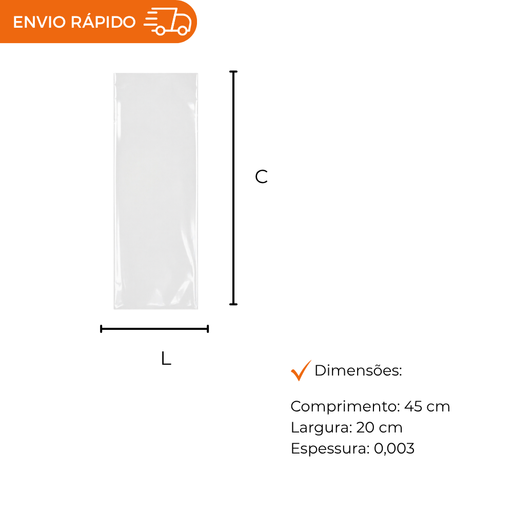 SACO PLASTICO POLIPROPILENO 20X45. - PC C/1000