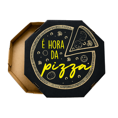 Embalagem para Pizza Kraft 45cm impressa "É hora da pizza" - Pacote com 25 unidades