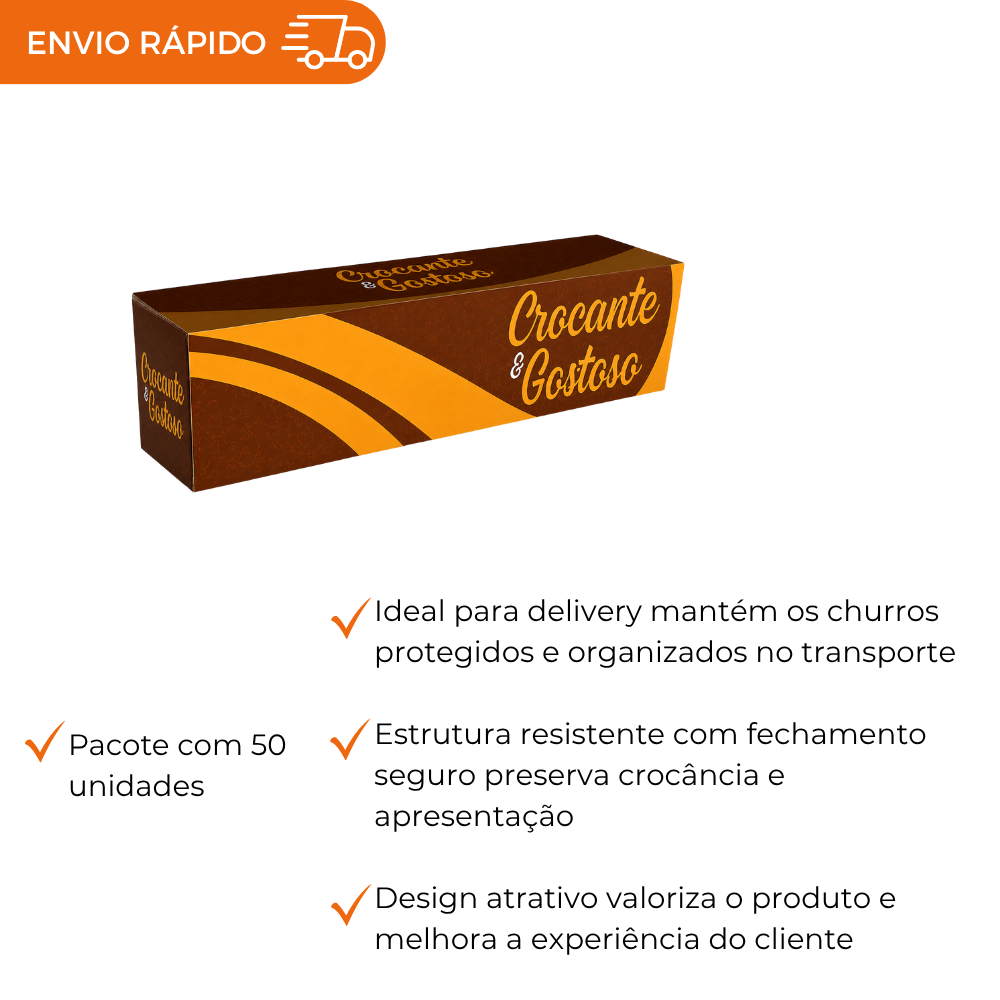 50 Embalagens Caixas para Churros Entrega Delivery