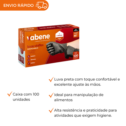 LUVA VINIFLEX S/ PÓ PRETA - M - DP C/100