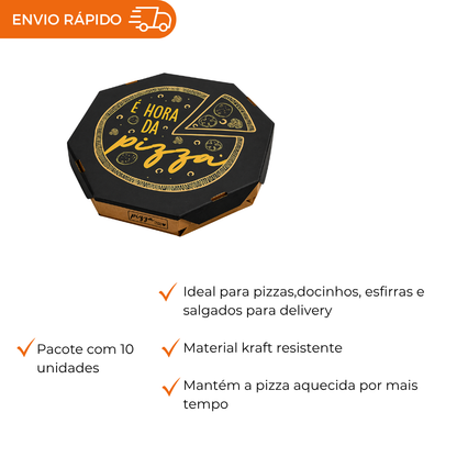 EMBALAGEM PARA PIZZA 40CM KRAFT IMPRESSA É HORA - PACOTE COM 10