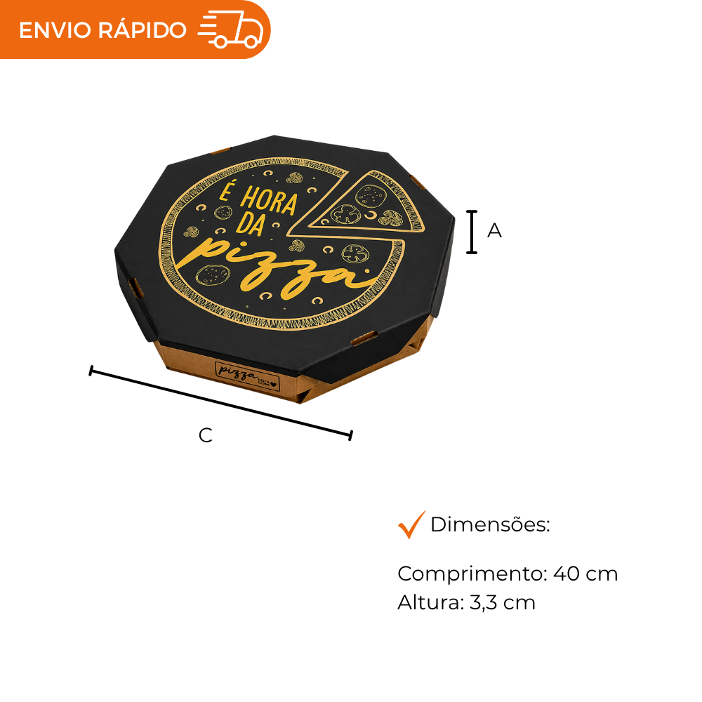 EMBALAGEM PARA PIZZA 40CM KRAFT IMPRESSA É HORA - PACOTE COM 10