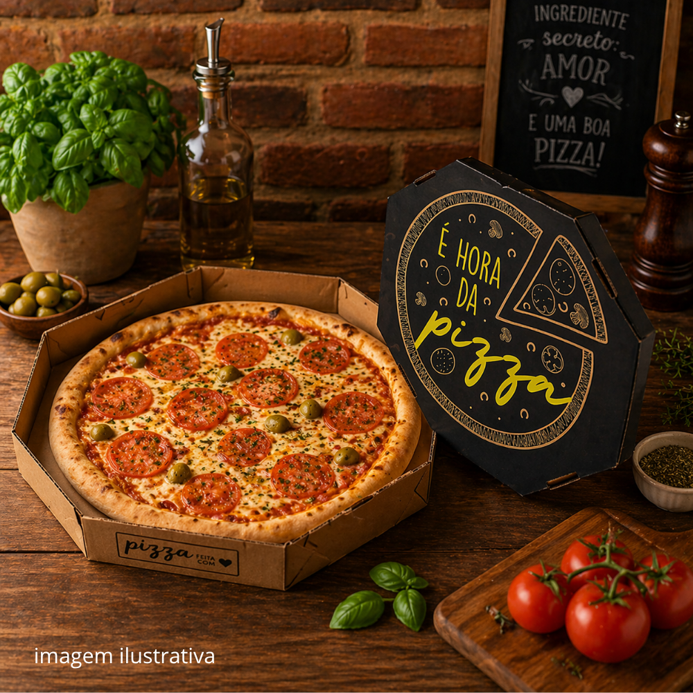 EMBALAGEM PARA PIZZA 40CM KRAFT IMPRESSA É HORA - PACOTE COM 10