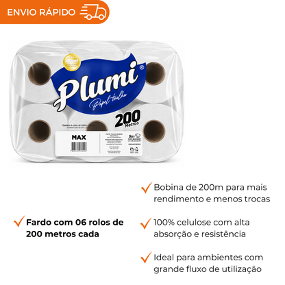 PAPEL TOALHA BOBINA 100% CELULOSE 20GR- FD C/6X200M